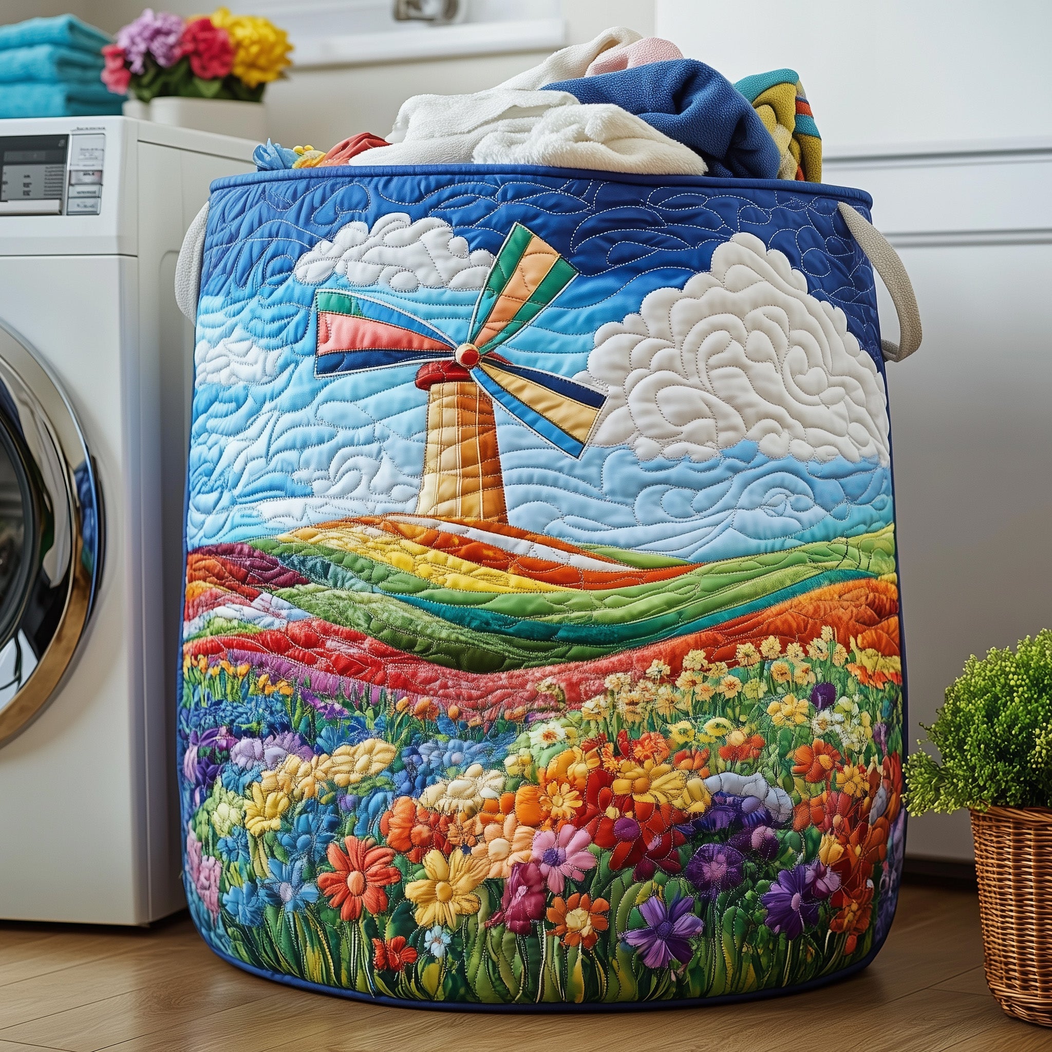 Windmill Dreams Quilted Laundry Basket Unique Gifts For Farmers
