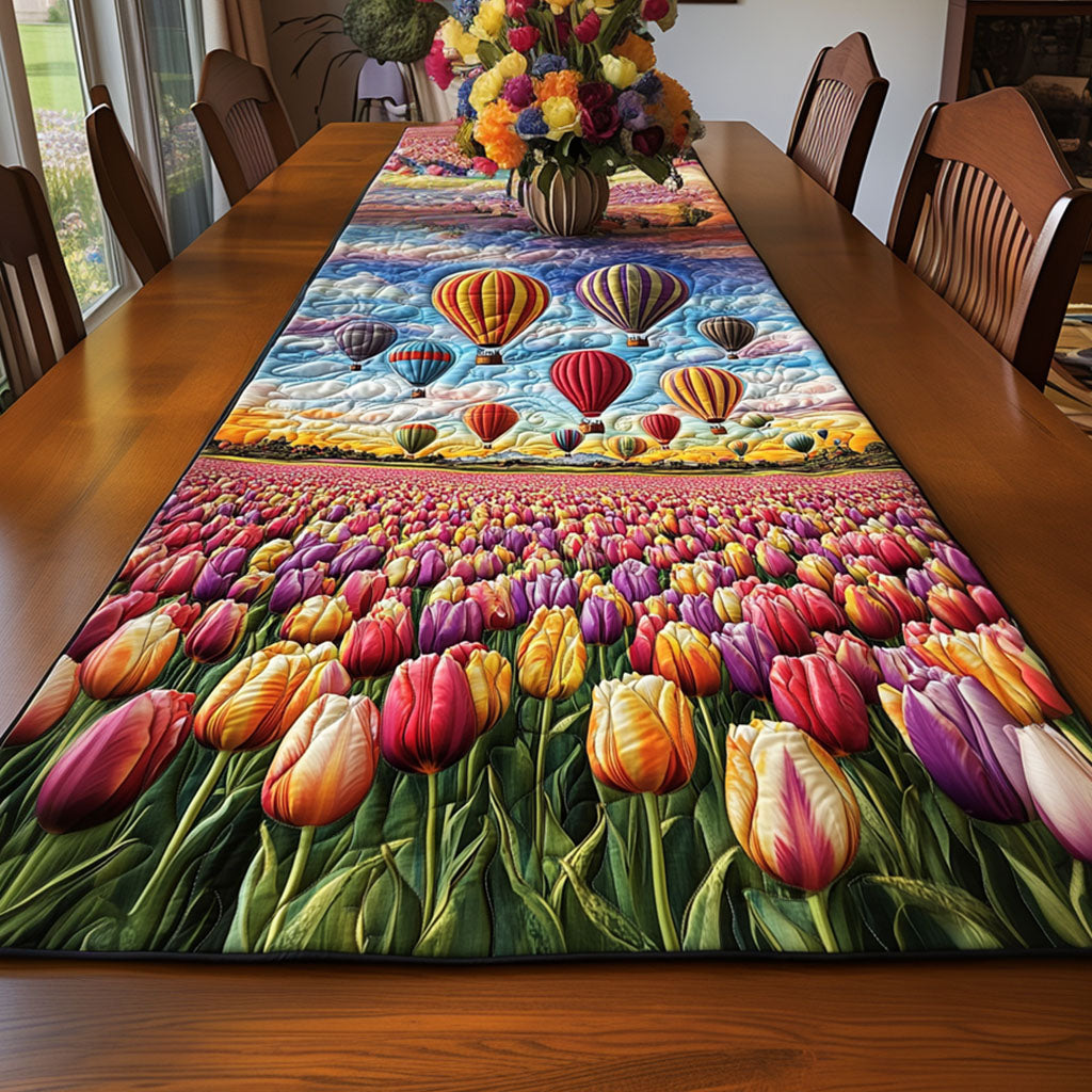 Windmill Garden View Quilted Table Runner Dining Room Decor Tulip Gifts For Her