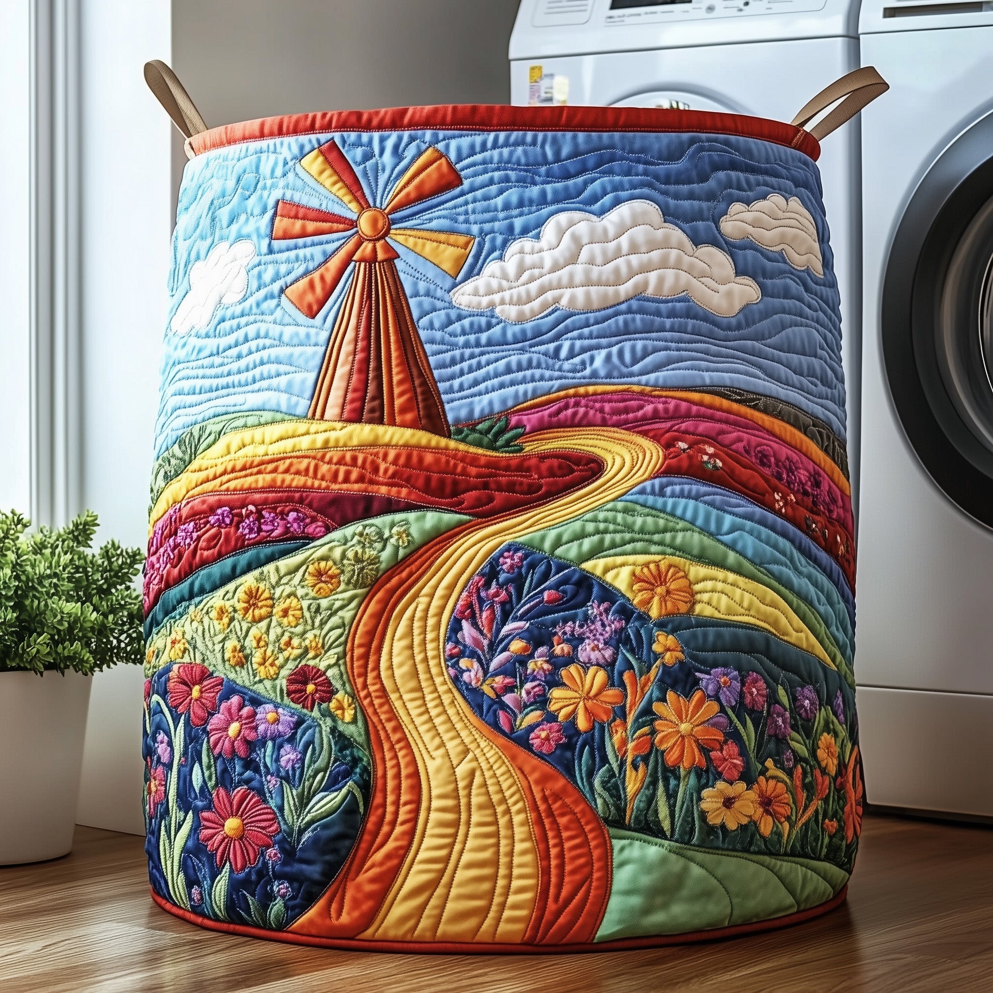 Windmill Meadow Quilted Laundry Basket Good Family Christmas Presents
