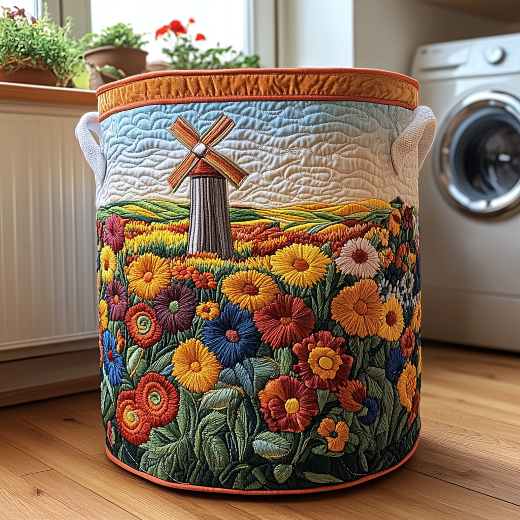 Windmill Meadow Quilted Laundry Basket Mother's Day Merch Gift