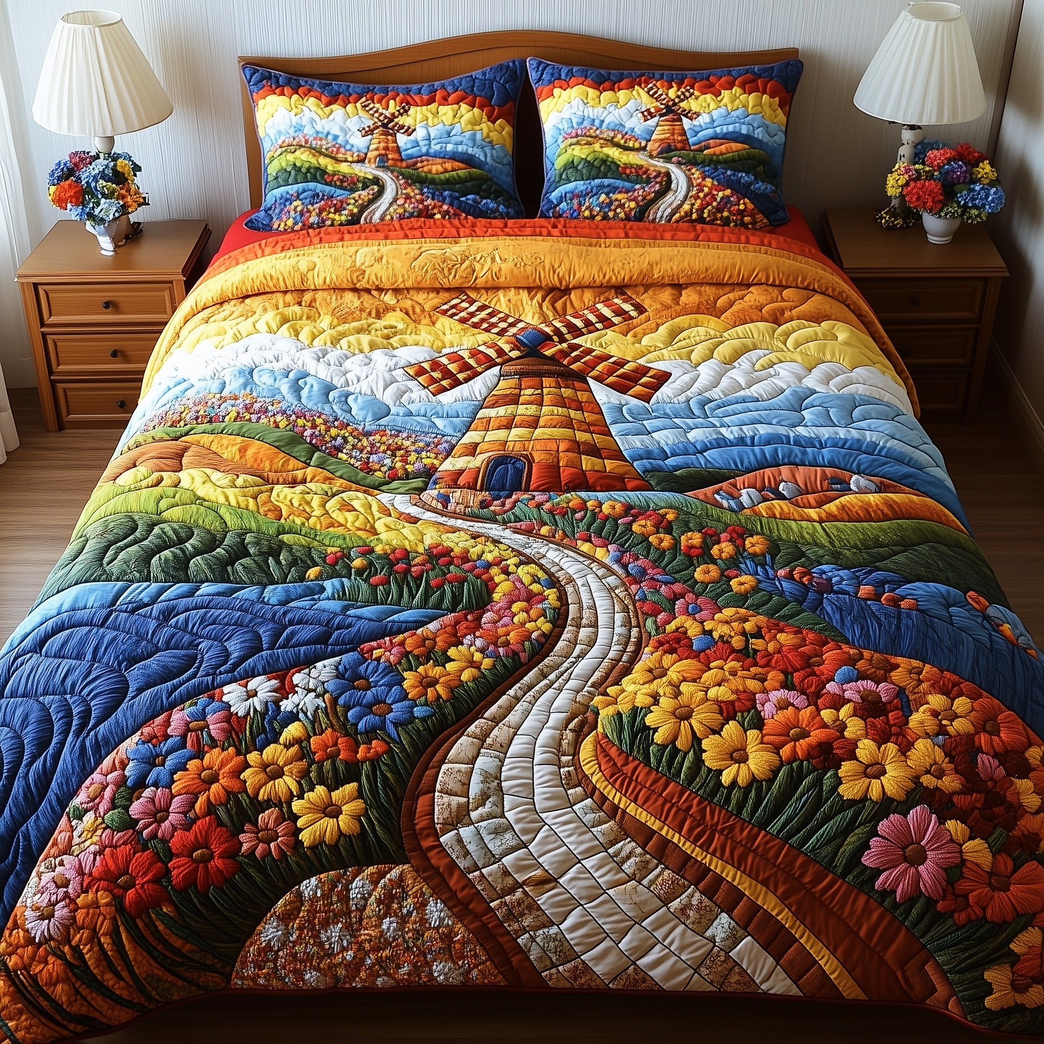 Windmill Quilted Bedding Set Duvet Cover Merchandise Gifts For Homeowners