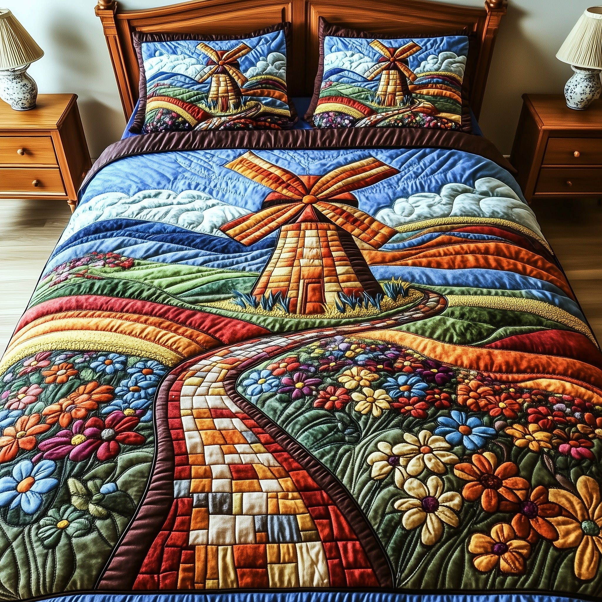 Windmill Quilted Bedding Set Duvet Cover Merchandise House Warming Gift For Men