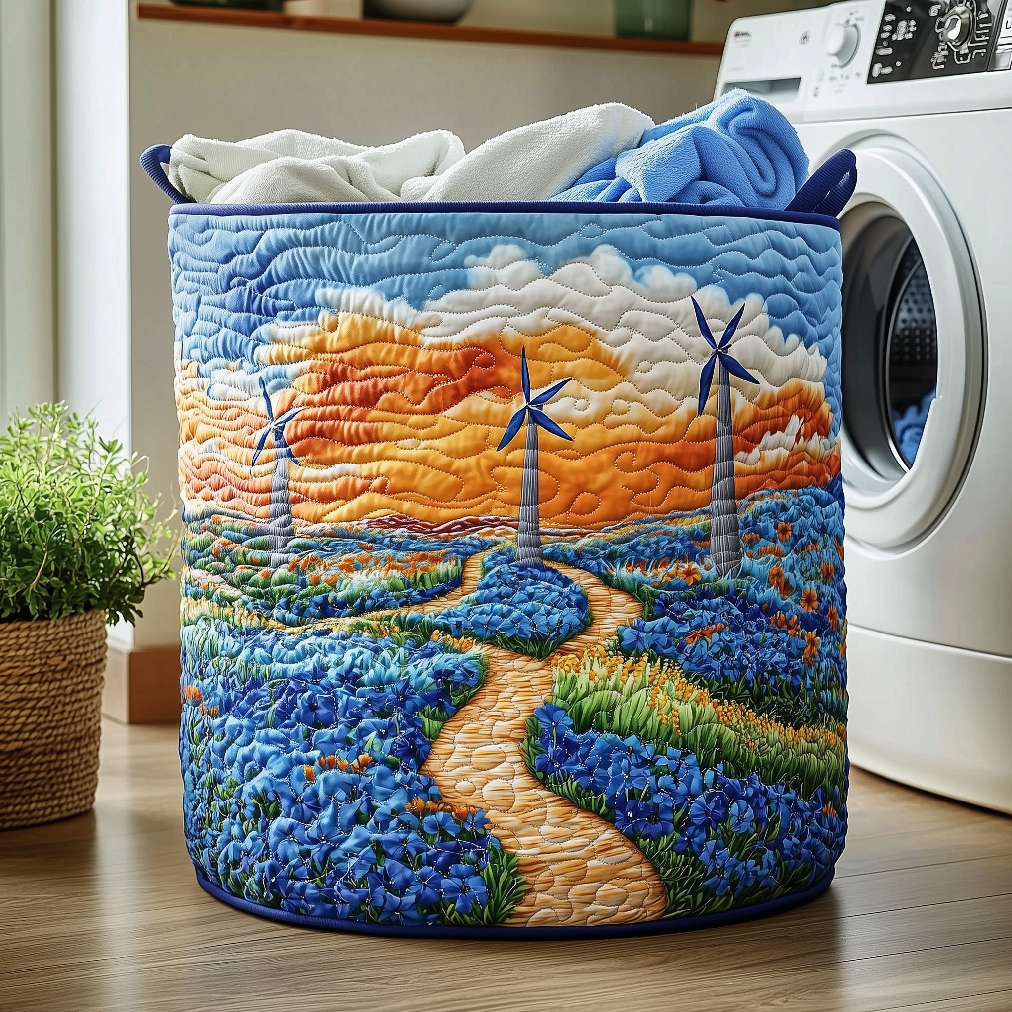 Windmill Quilted Laundry Basket Best Present For A Farmer