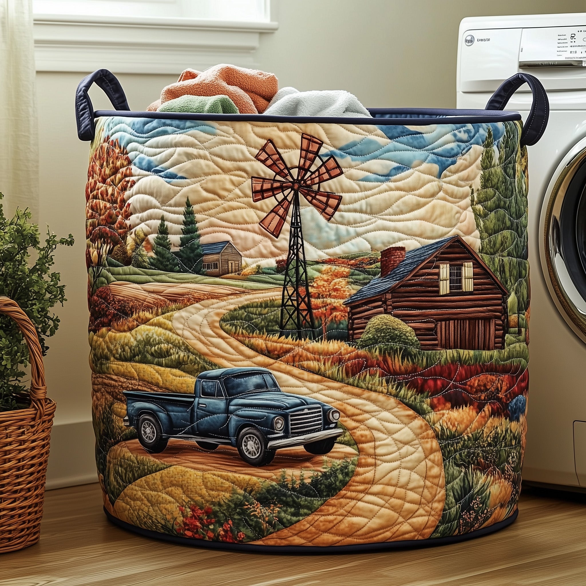 Windmill Wonder Quilted Laundry Basket Christmas Gifts For Farmers