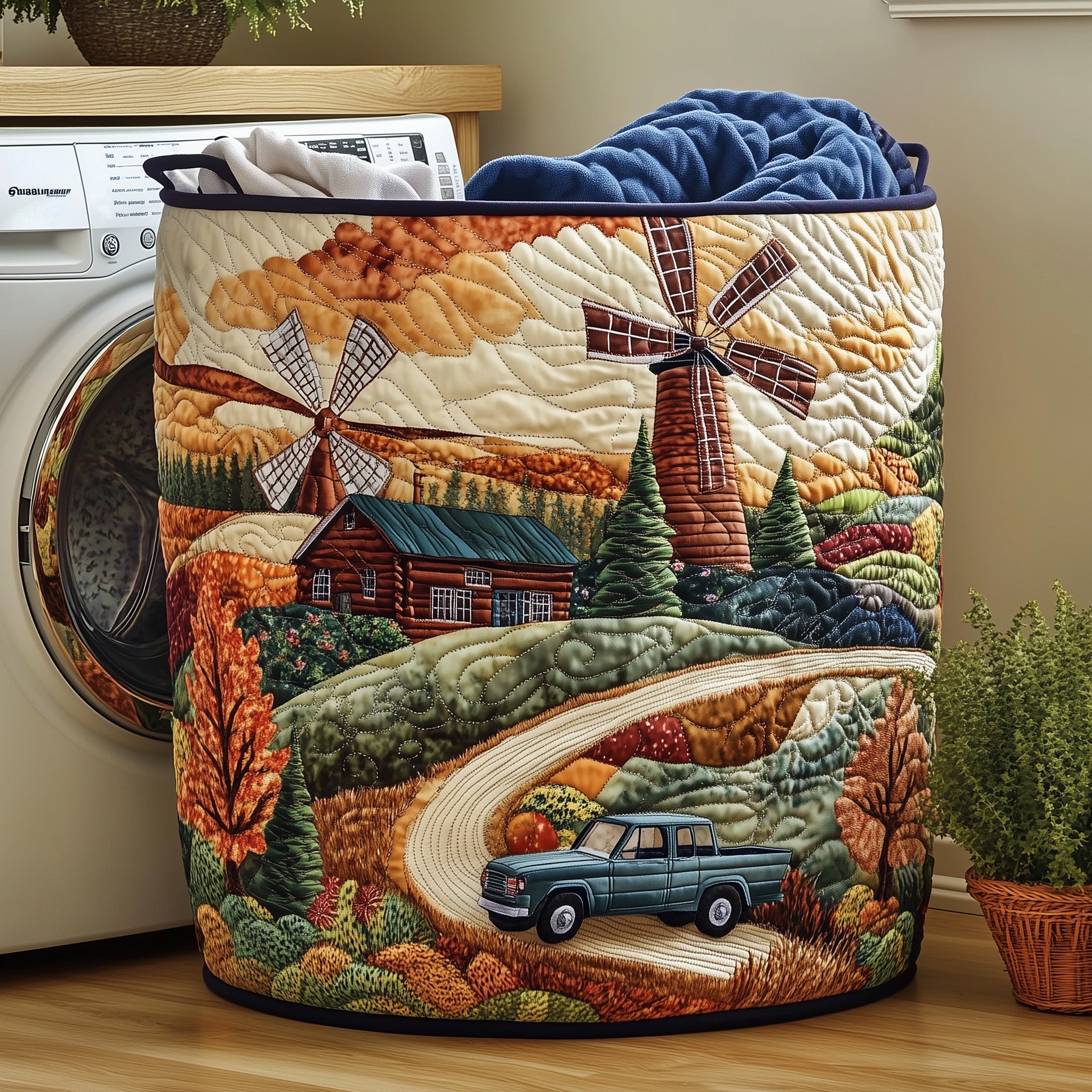 Windmill Wonder Quilted Laundry Basket Christmas Presents For Farmers