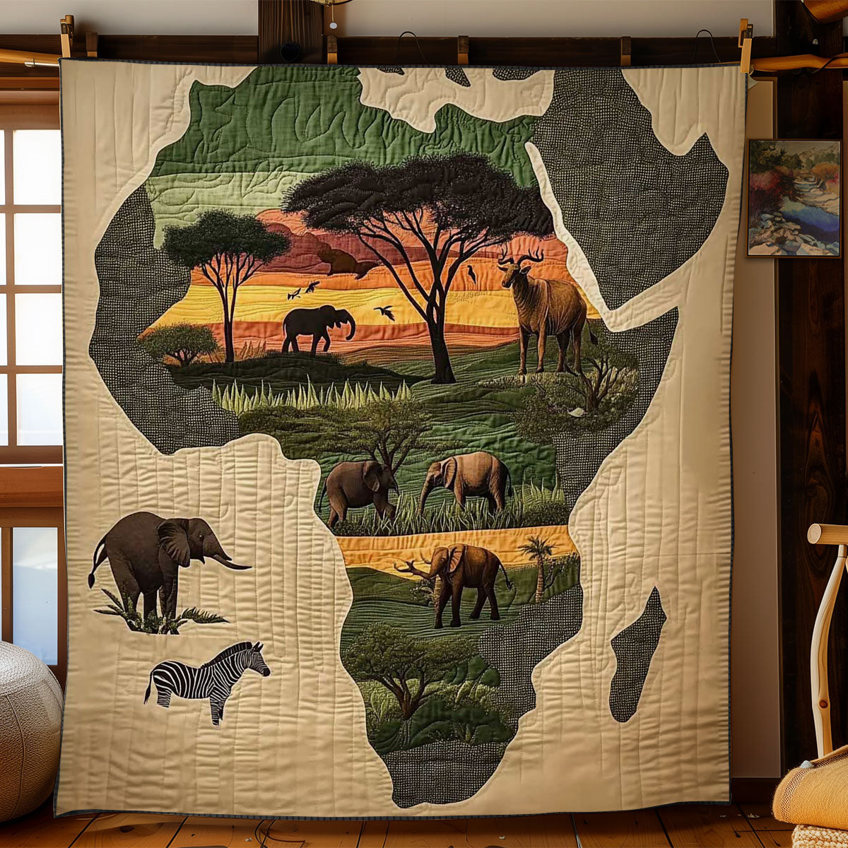 Window to the Wild Quilt Blanket African Art Throw Blanket Gifts For Animal Lovers