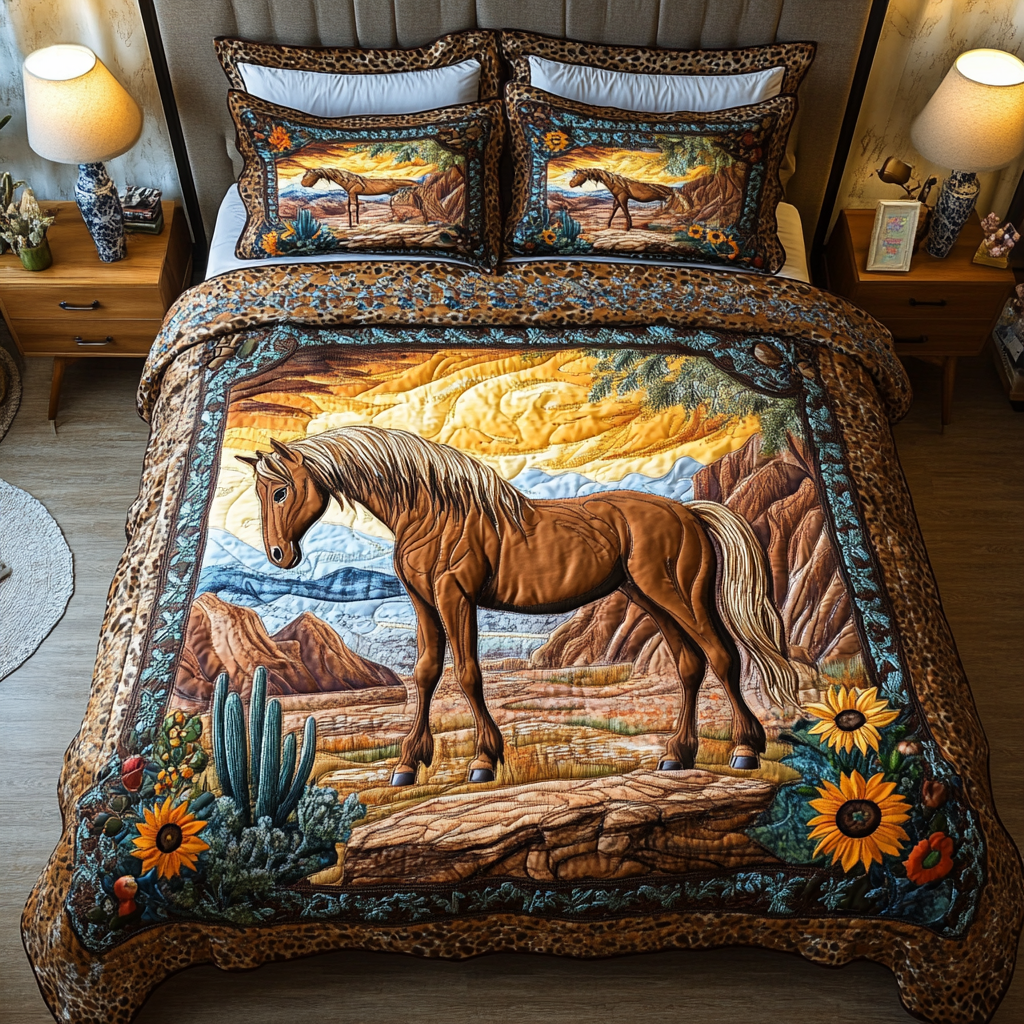 Windrunner Quilted Bedding Set Holiday Duvet Covers Gifts For Horse Lovers Men