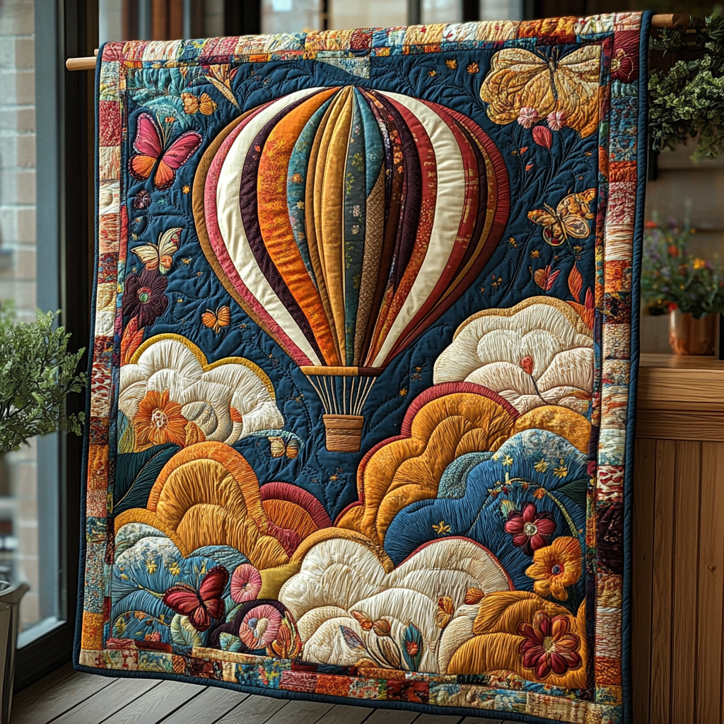 Winds of Freedom Quilted Blanket Nice Throw Blanket Sky Air Balloon Gifts For Adults 
