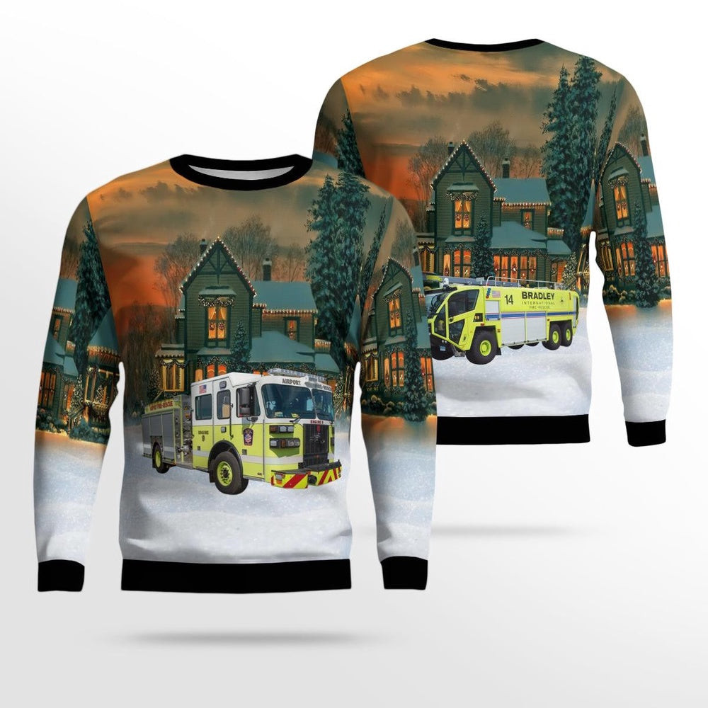 Windsor Locks Connecticut Bradley International Airport Fire Department AOP Ugly Sweater Gift For Christmas