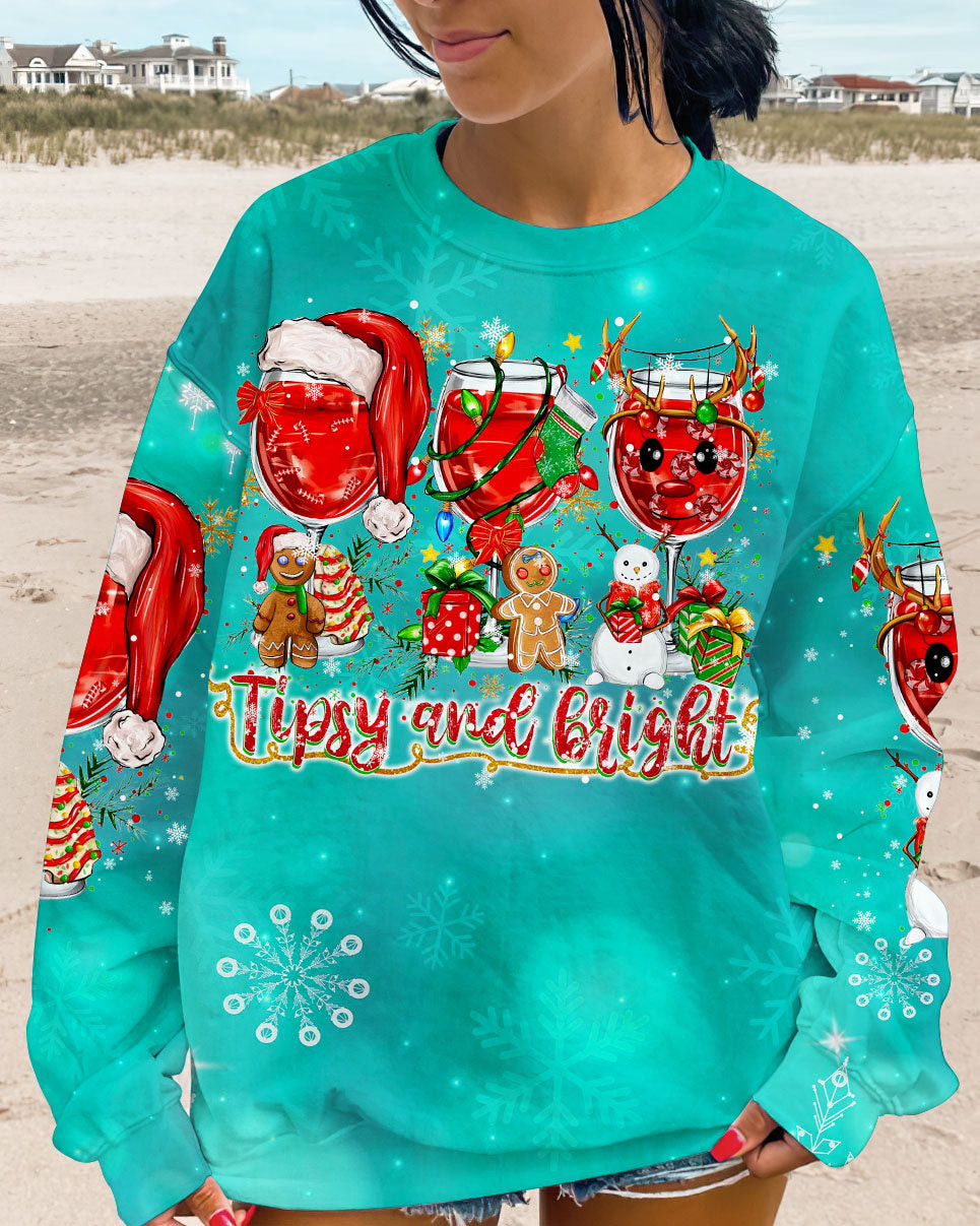 Wine And Gingebread Tipsy And Bright Sweatshirt Christmas Clothing Gifts For Wine Lovers