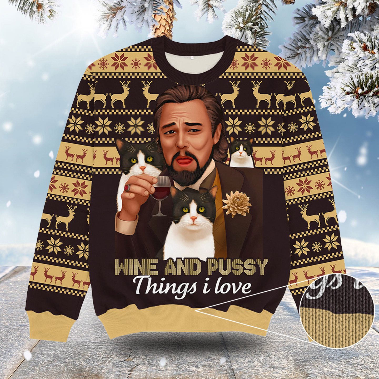 Wine And Pussy Things I Love Christmas Ugly Sweater Funny Xmas Clothes Xmas Gifts For Brother