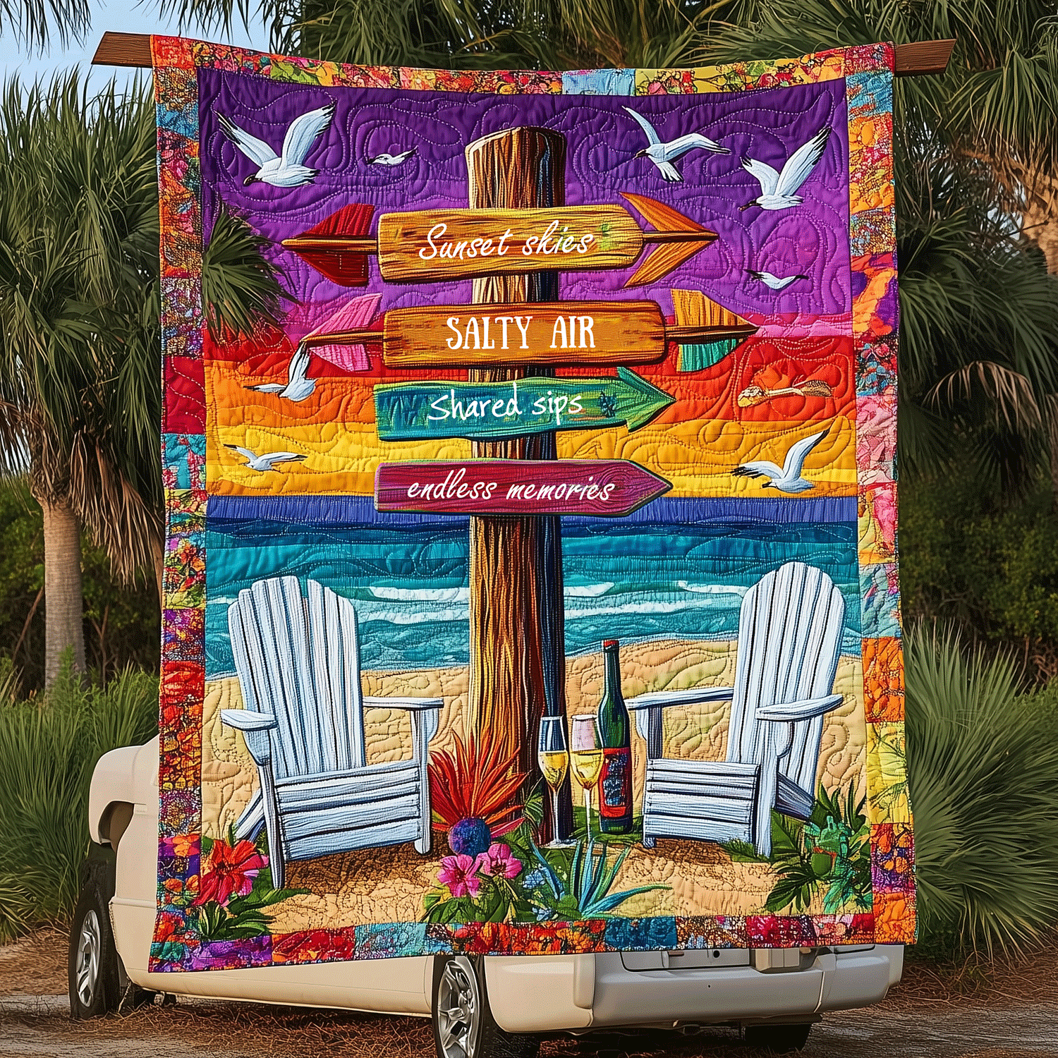 Wine by Waves Quilted Blanket Best Couch Throw Blanket Gifts For Sea Lovers