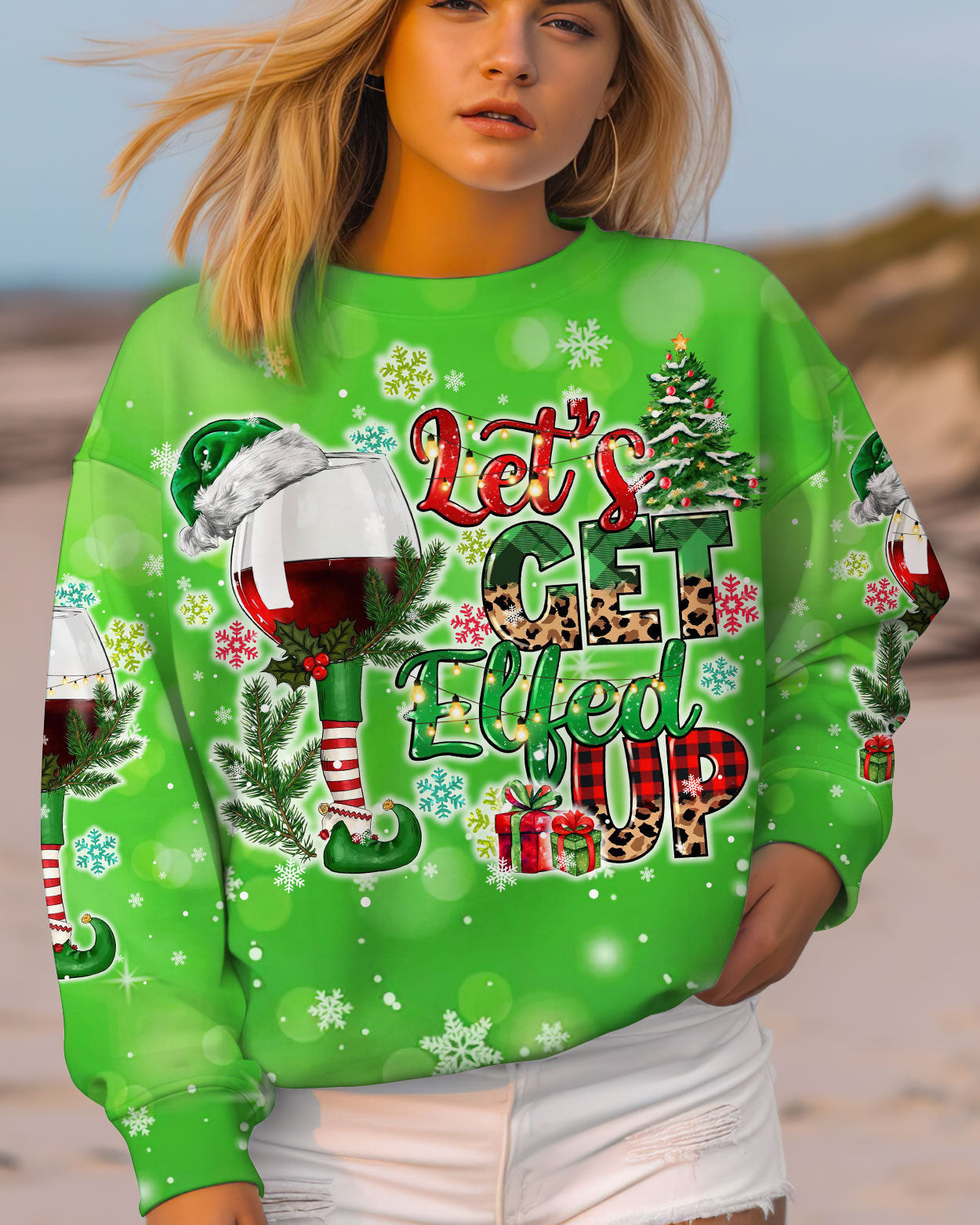 Wine Let's Get Elfed Up Sweatshirt Cute Apparel Christmas Presents For Wine Lovers