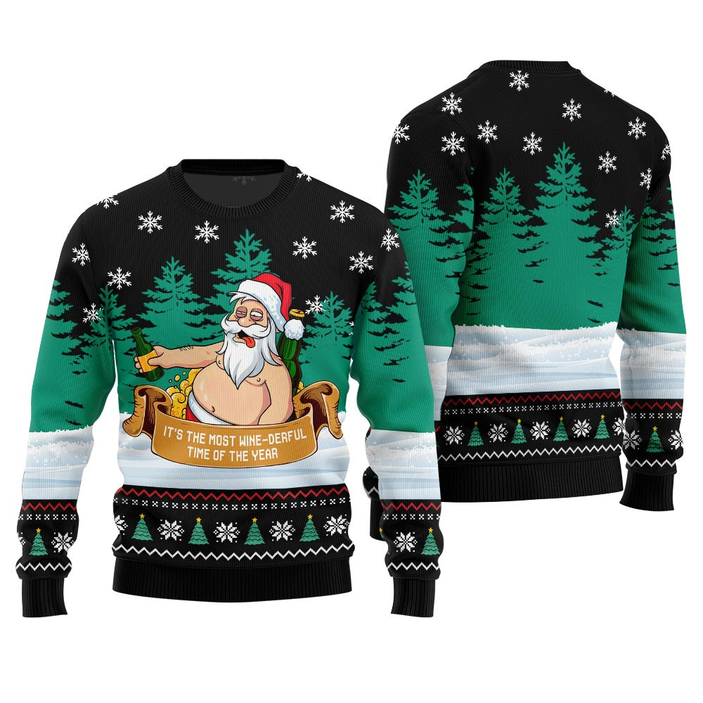Winederful Santa Funny Christmas Sweater Cute Christmas Sweatshirt for Holiday Spirit