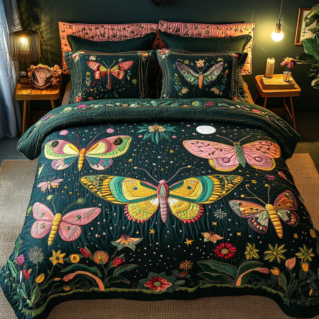 Wing Glow Quilted Bedding Set Bed Room Decoration Butterfly Gifts For Women