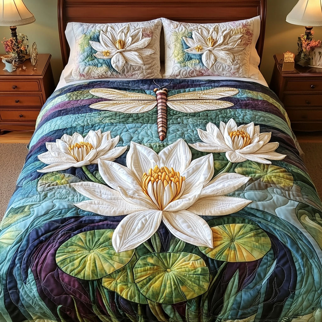 Winged Beauty Quilted Bedding Set Bed Decor Dragonfly Gifts For Lady