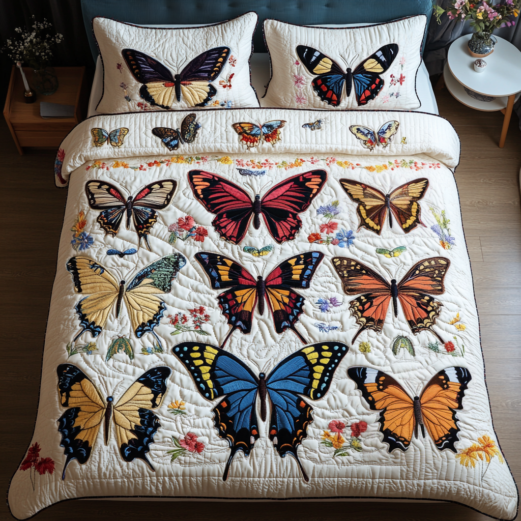 Winged Beauty Quilted Bedding Set Bed Decor Ideas Butterfly Gifts Mother's Day