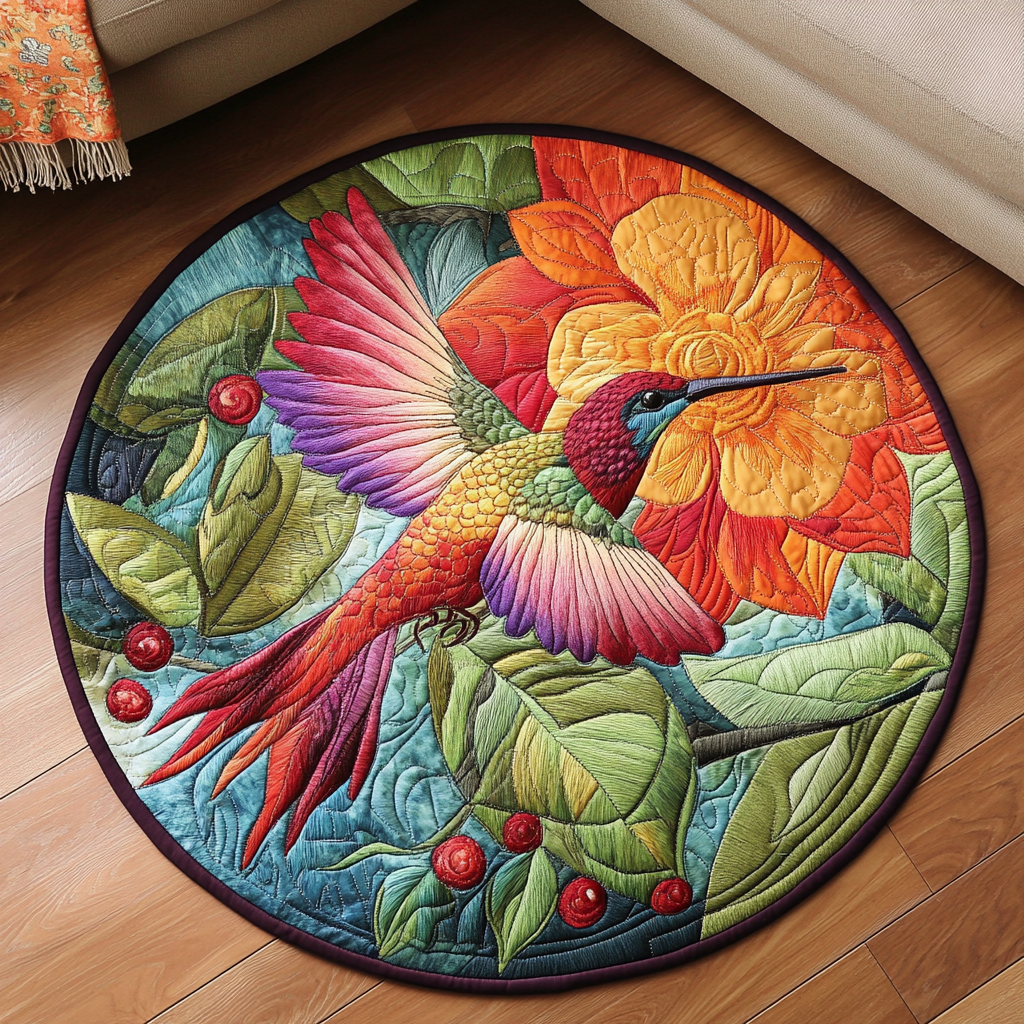 Winged Beauty Quilted Round Mat Unique Front Door Decor Hummingbird Christmas Ornament