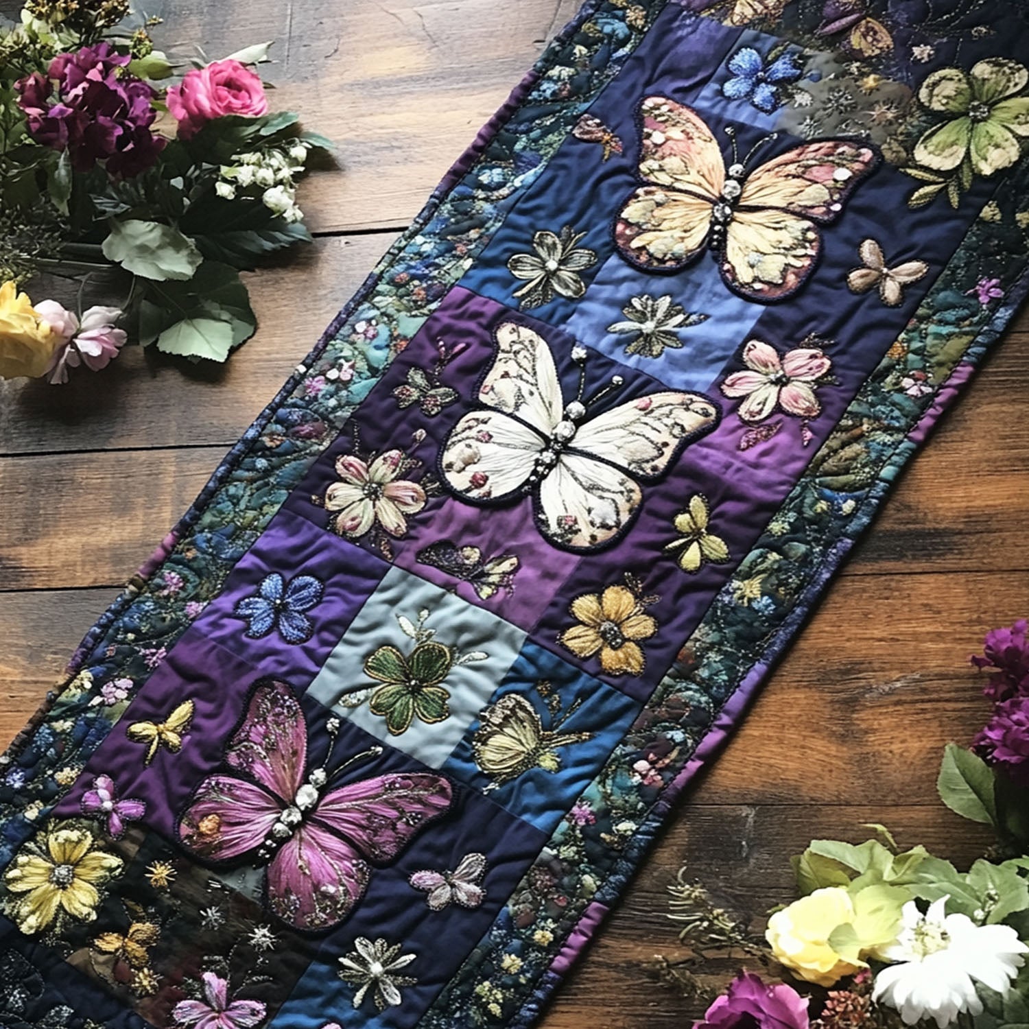Winged Blooms Quilted Table Runner Dinner Table Decor Best Butterfly Lover Gifts For Her