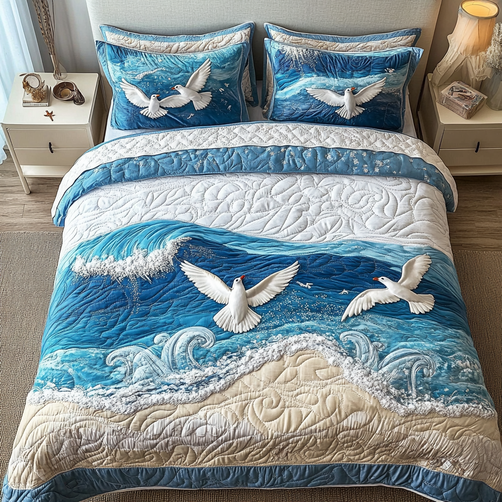 Winged Horizon Quilted Bedding Set Best Bedspread Set Gifts For Seagull Lovers