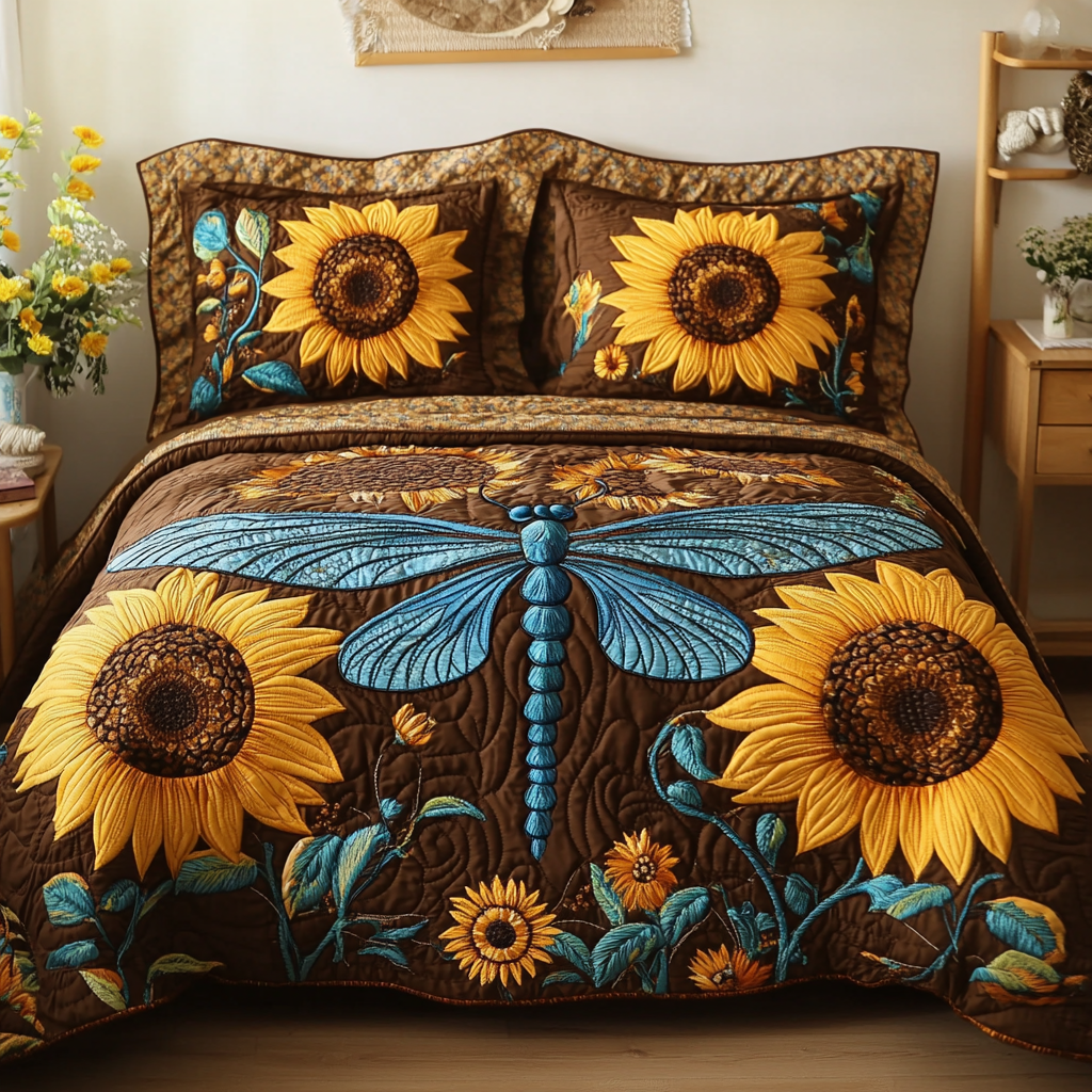 Winged Romance Quilted Bedding Set Best Bedspread Set Dragonfly Gift Items