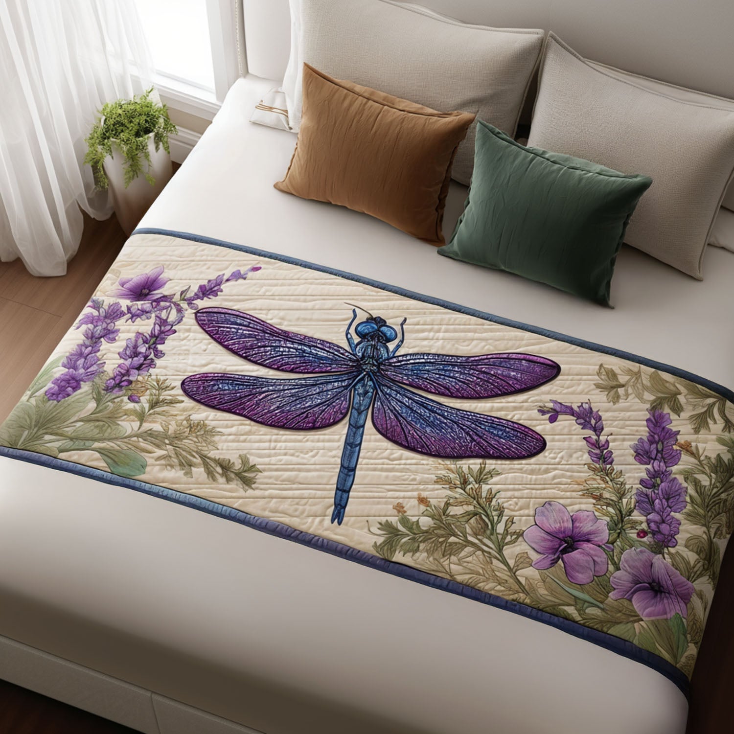 Winged Serenity Quilted Bed Runner Bedroom Decor Ideas Gifts For Dragonfly Lovers