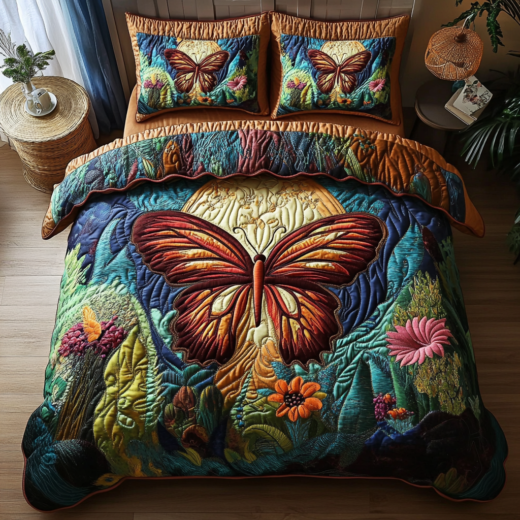 Winged Wonder Quilted Bedding Set Xmas Holiday Duvet Cover Set Presents For Butterfly Lovers Women