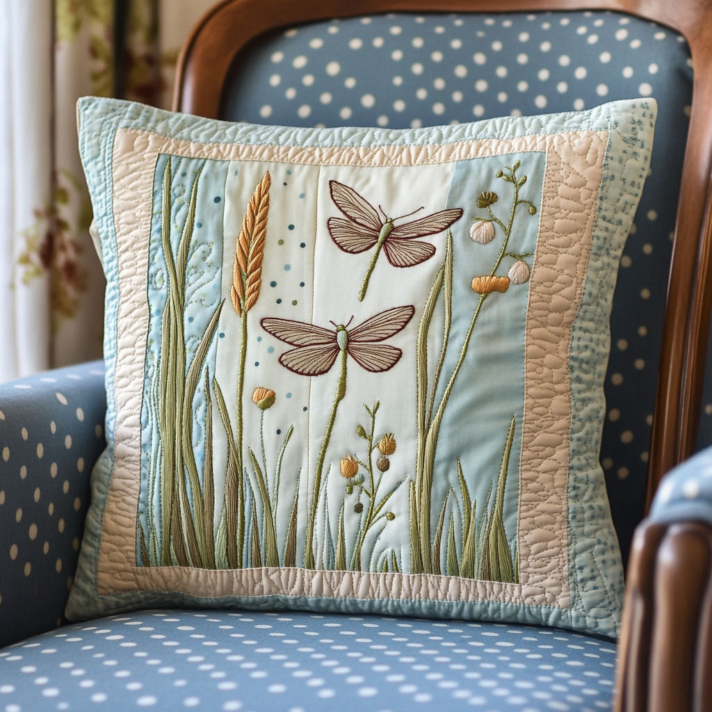 Wings Among the Flowers Quilted Pillow Case Couch Pillow Covers Dragonfly Gift Items