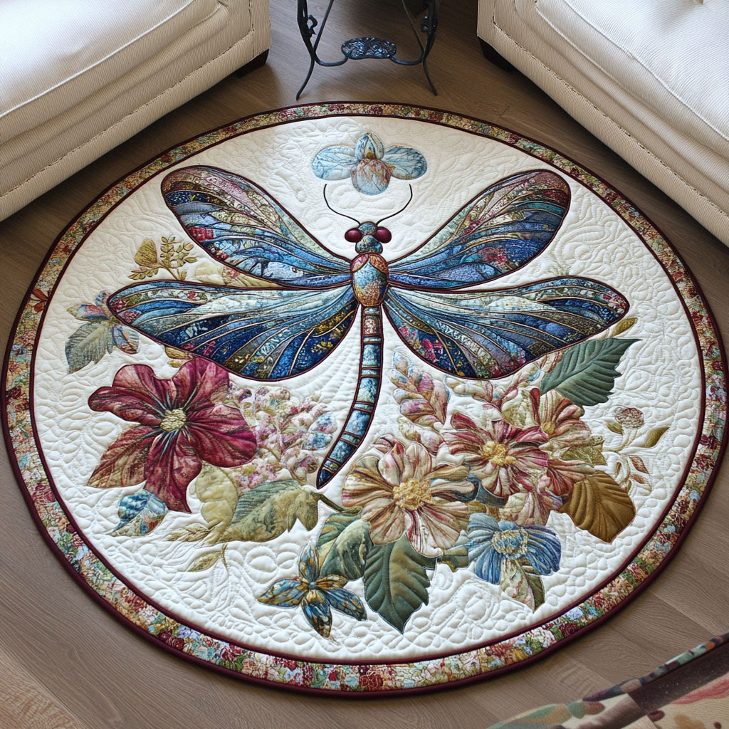 Wings in Bloom Quilted Round Mat Outdoor Decor Dragonfly Mother's Day Gifts