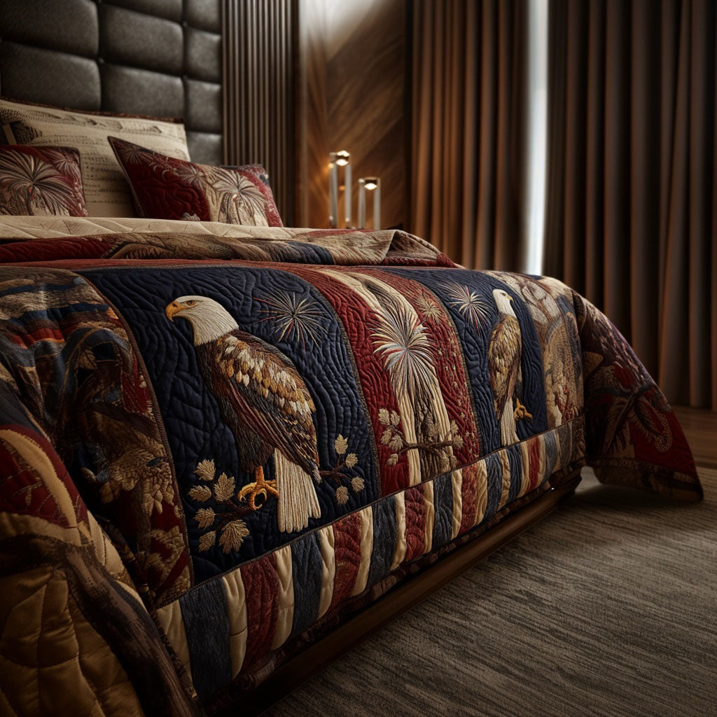 Wings of America Quilted Bedding Set Patriotic Bedroom Decor Best Eagle Gifts For Dad