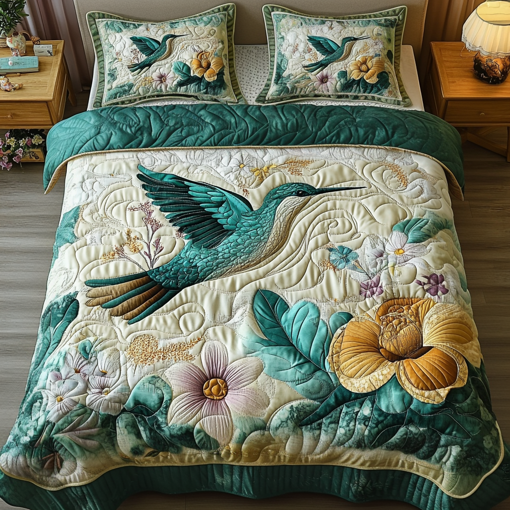 Wings of Beauty Quilted Bedding Set Cool Bedroom Decor Hummingbird Gifts For Women