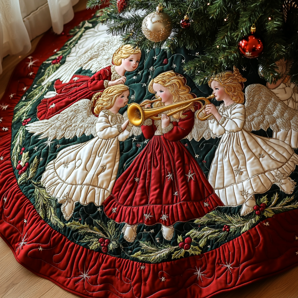 Wings Of Festivity Christmas Quilted Tree Skirt Perfect Merch Gift Tree Skirt for Holiday Season