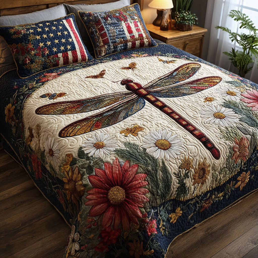 Wings of Freedom Quilted Bedding Set Bedroom Decorations Birthday Gifts For Dragonfly Lovers