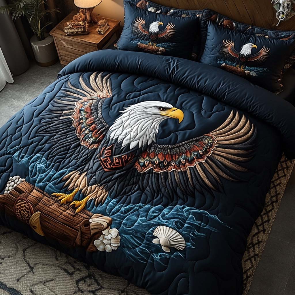 Wings of Freedom Quilted Bedding Set Holiday Duvet Cover Set Patriotic Eagle Gifts For Dad