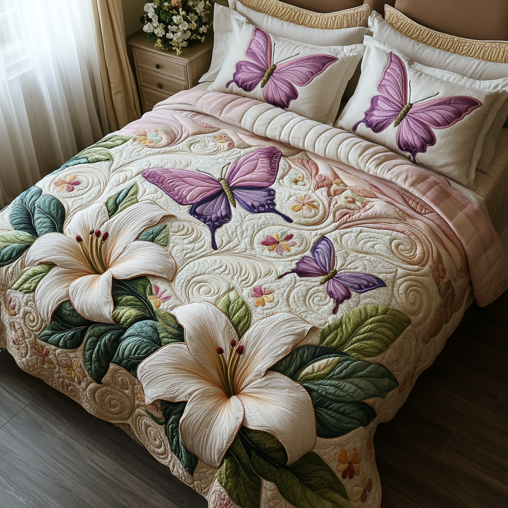 Wings of Grace Quilted Bedding Set Bedroom Decor Butterfly Gifts For Adults