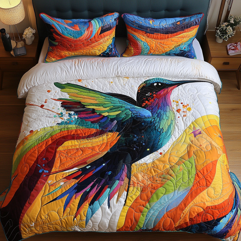 Wings of Joy Quilted Bedding Set Bed Room Decoration Best Hummingbird Christmas Gifts