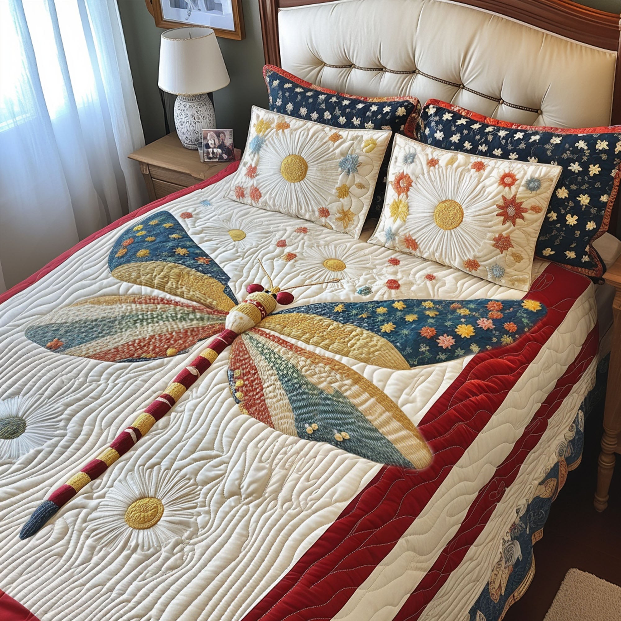 Wings of Pride Quilted Bedding Set Cute Room Decor Unusual Dragonfly Gifts