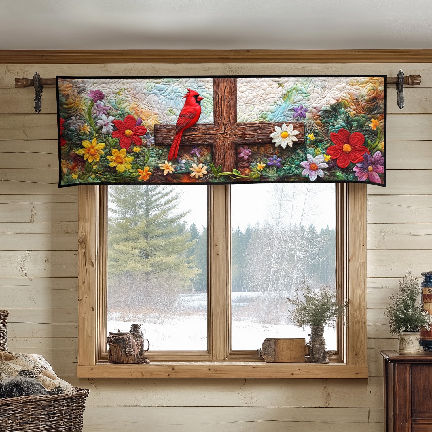 Wings of Remembrance Quilted Valance Cardinal Window Valance Cardinal Christmas Decor Gift for Grandma