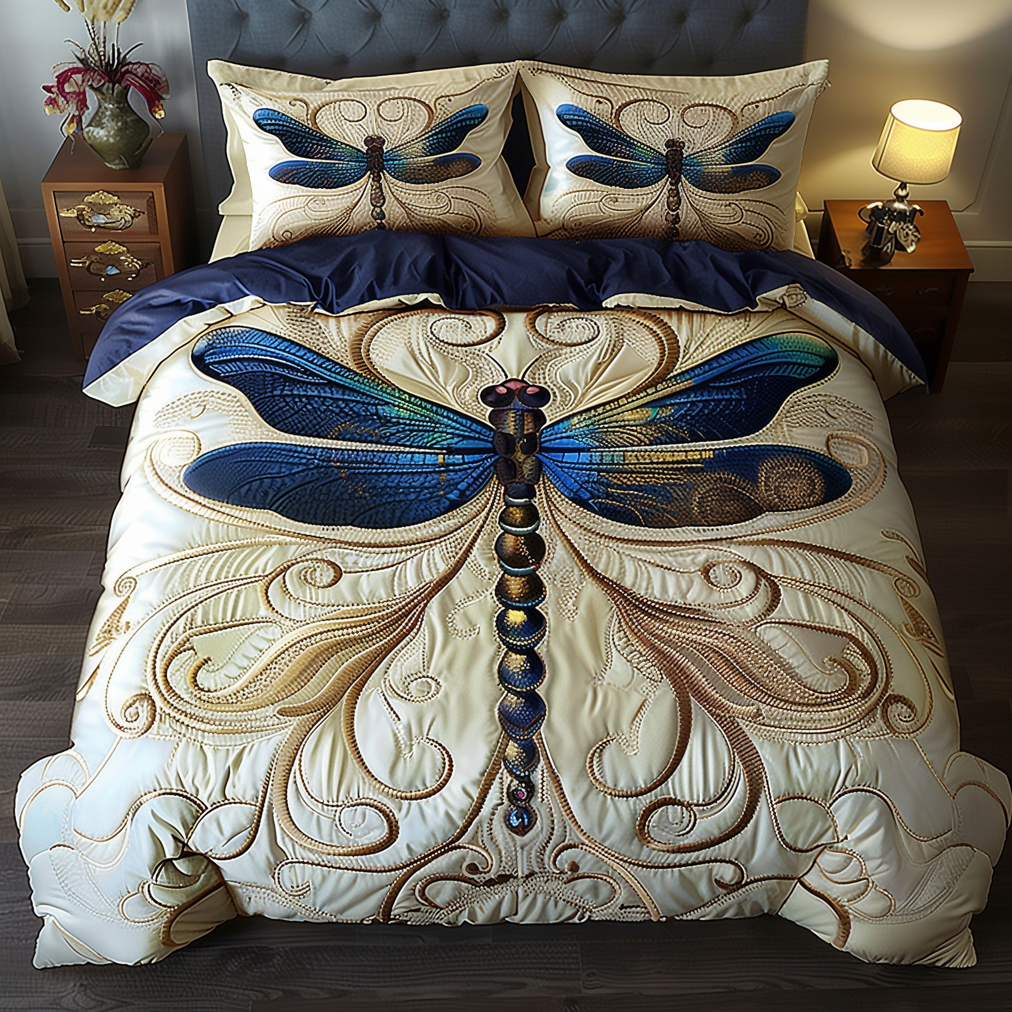 Wings Of Serenity Duvet Quilted Bedding Set Flying Insect Decor Best Bedding Gifts