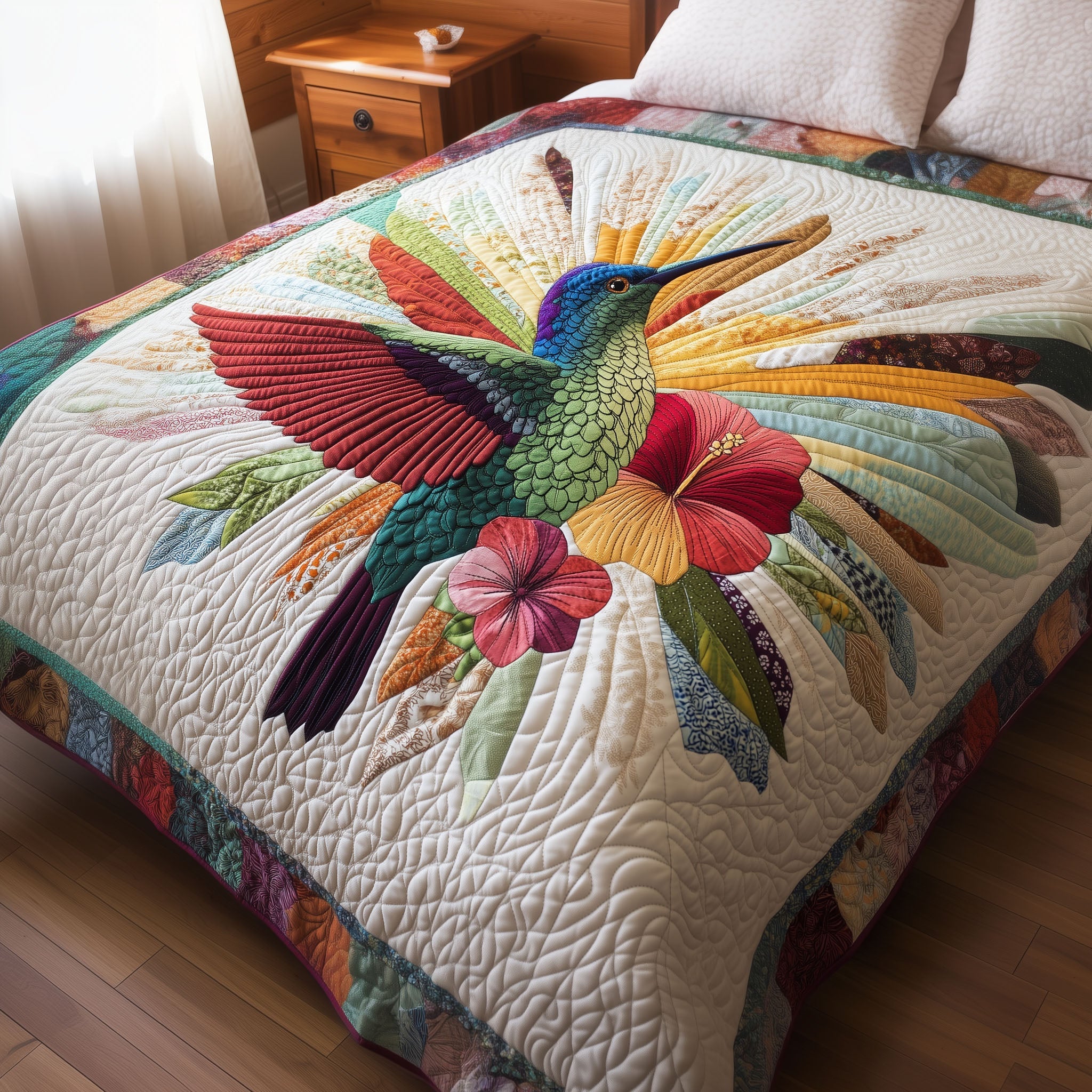 Wings of Serenity Quilted Bedding Set Full Size Bed Set Good Father's Day Presents