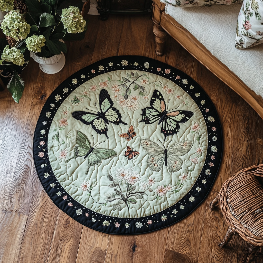 Wings of Spring Quilted Round Mat Door Entrance Decor Great Butterfly Lover Gifts