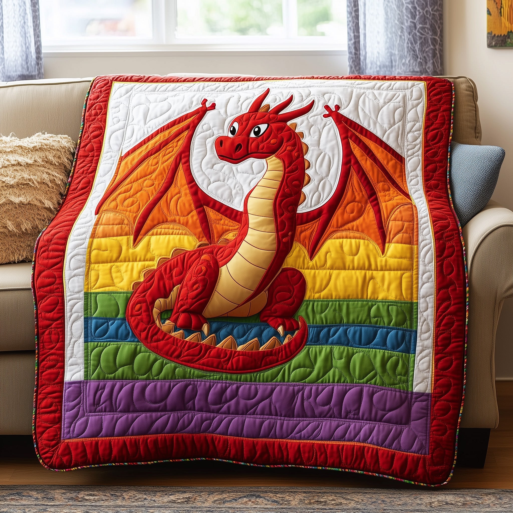 Wings of the Rainbow Quilted Blanket Sofa Throw BlanketDragon Gifts For Brothers