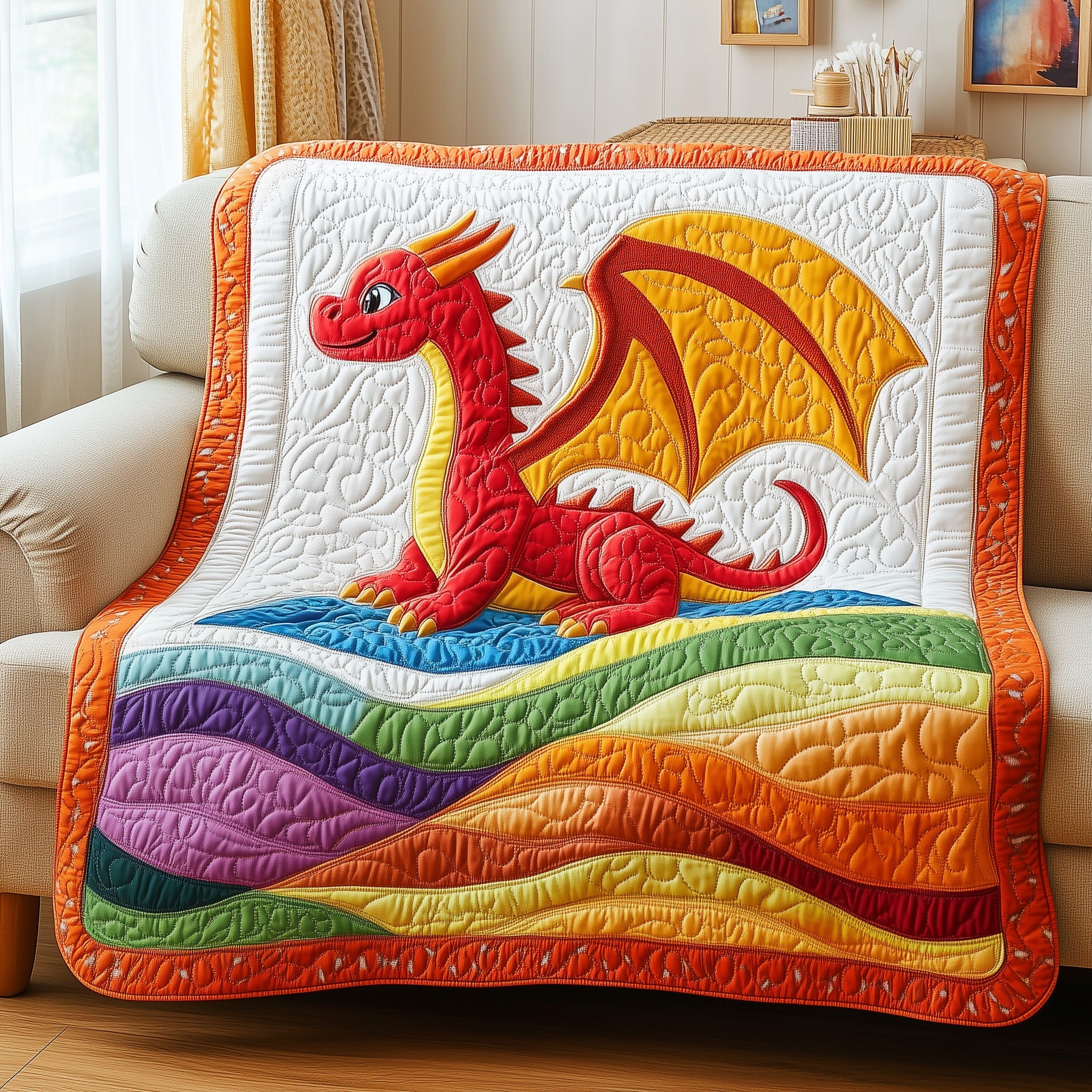 Wings of the Rainbow Quilted Blanket Sofa Throw BlanketDragon Gifts For Son