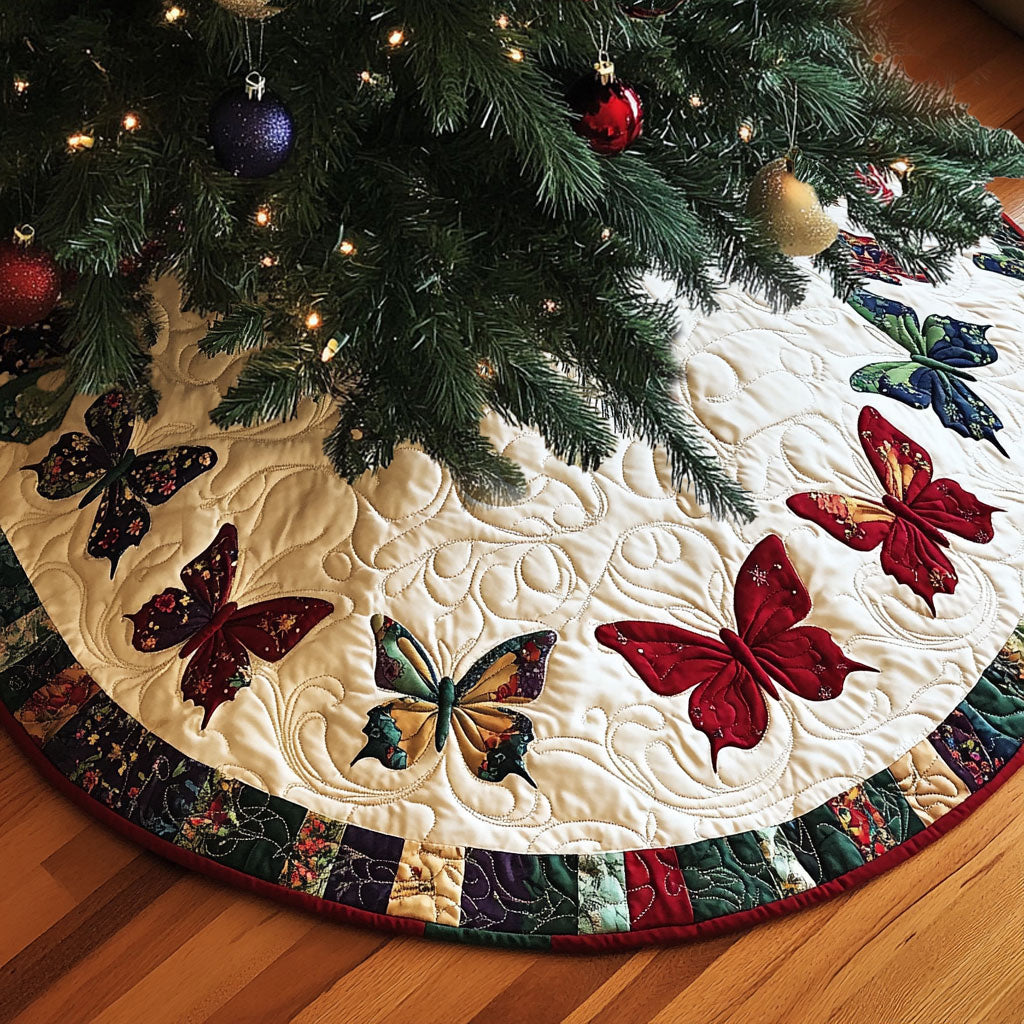Wings Of The Season Quilted Christmas Tree Skirt Holiday Tree Base Decoration