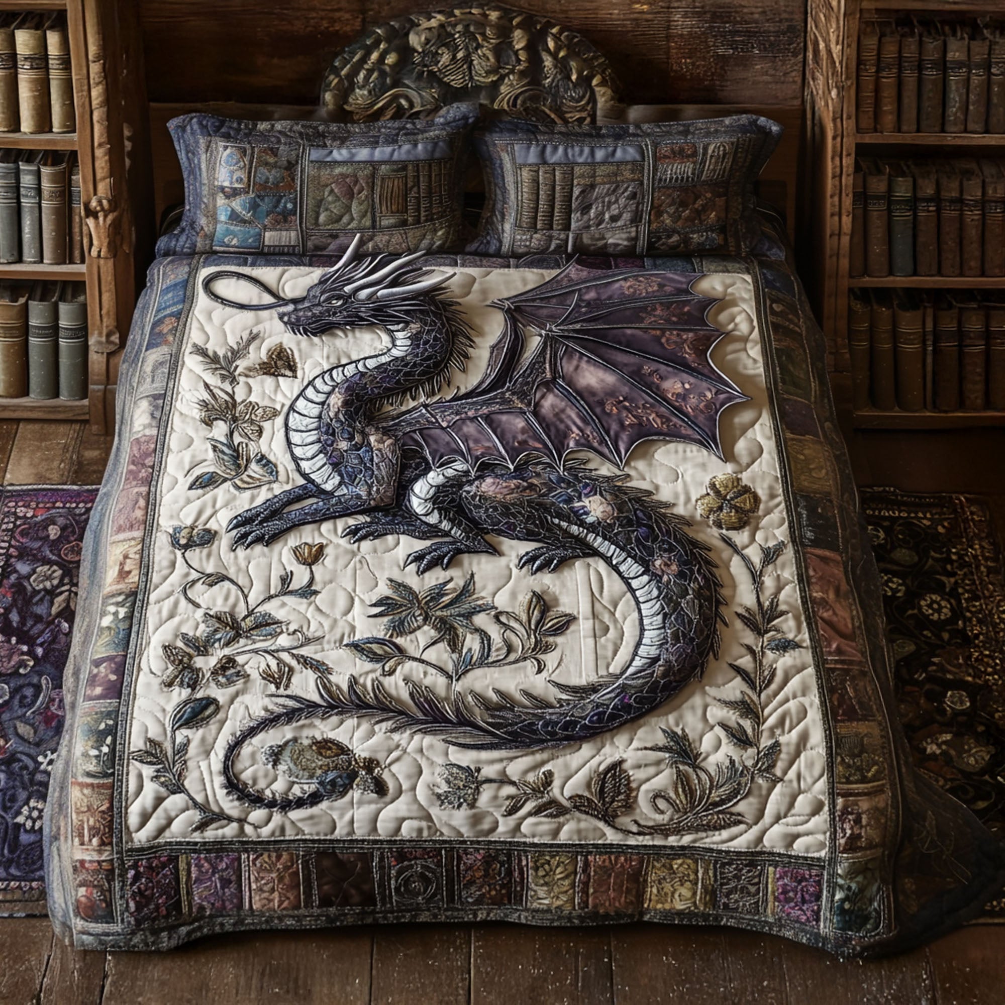 Wings of Wisdom Quilted Bedding Set Bedroom Decor Gift Ideas For Book Lovers