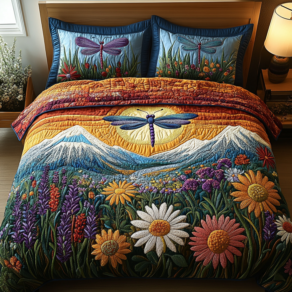 Wings of Wonder Quilted Bedding Set Cute Bedroom Decor Gift For Someone Who Loves Dragonflies