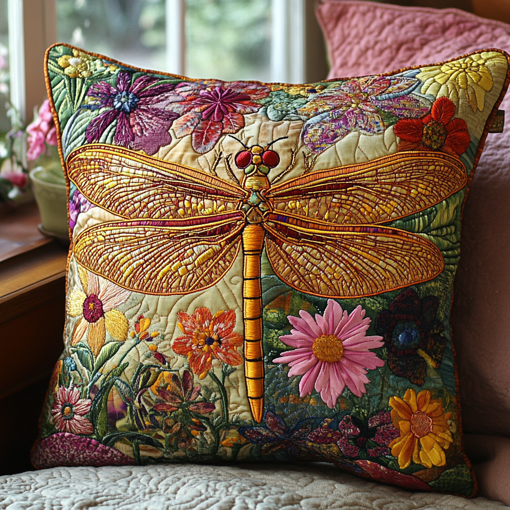 Wings of Wonder Quilted Pillow Case Decorative Pillow Cases Dragonfly Themed Gifts