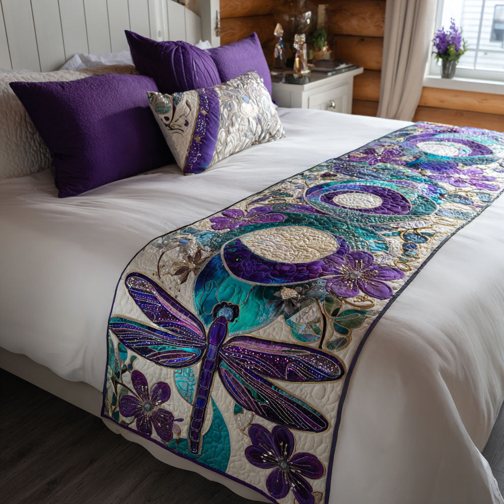 Wings Over Moon Quilted Bed Runner Bedroom Decor Ideas Great Dragonfly Lover Gifts