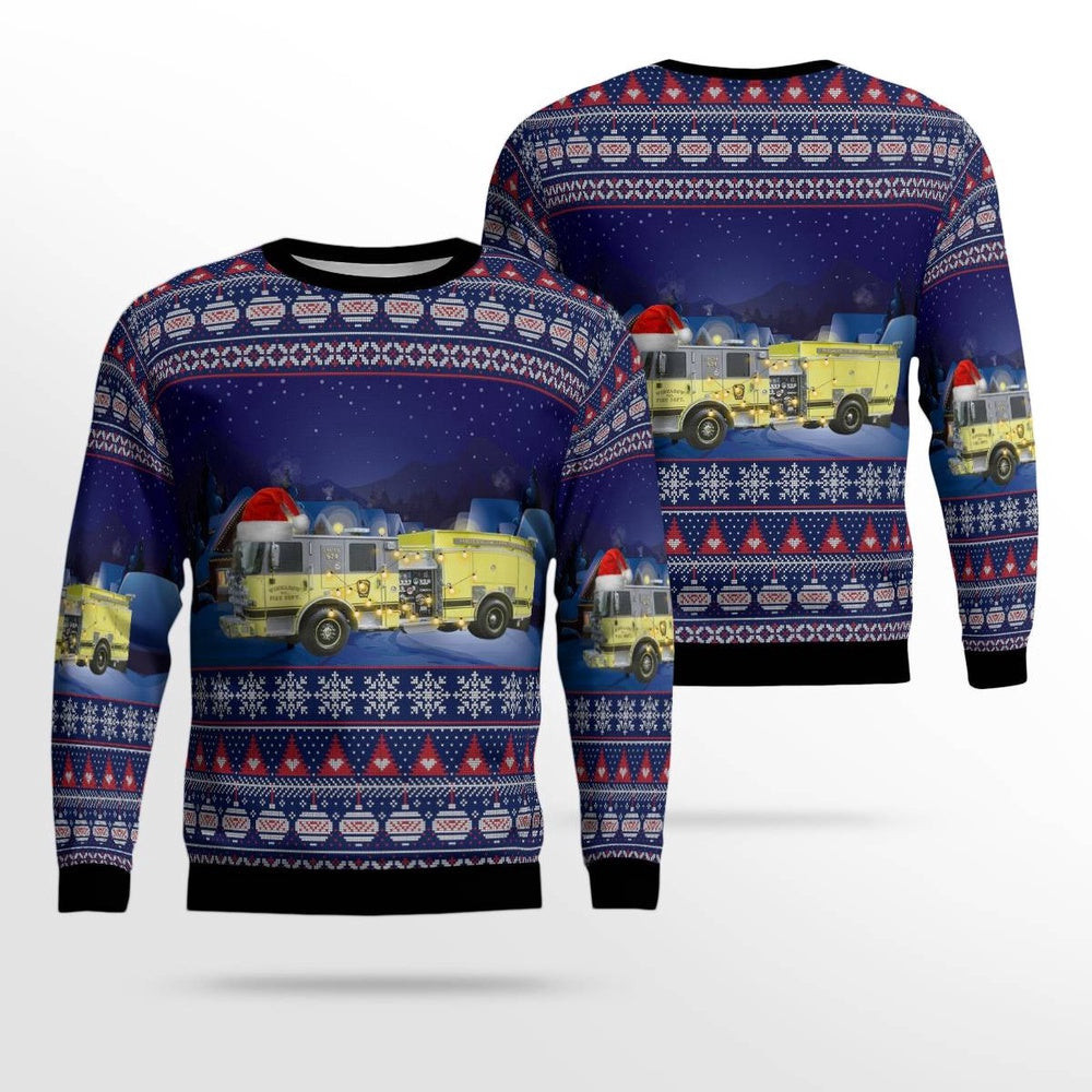 Winnabow North Carolina Winnabow Volunteer Fire Department Christmas AOP Ugly Sweater Gift For Christmas