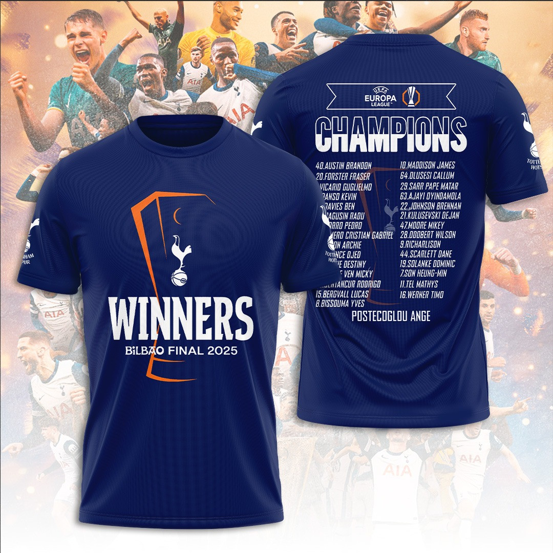 Winners Bilbao Final 2025 Tottenham Hotspur FC 3D Shirt Football Lovers Gifts